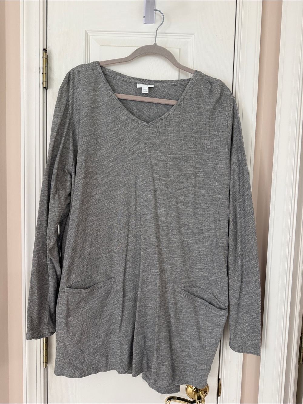J. Jill Heather Gray V-Neck Long Sleeve Cotton Sweater with Pockets, 2X